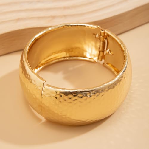 CJIAYUJEW 3Pcs Big Chunky Gold Bangle for Women Silver Cuff Wide Bracelet Trendy Teardrop Wire Irregular Minimalist Jewelry - style: B-Gold