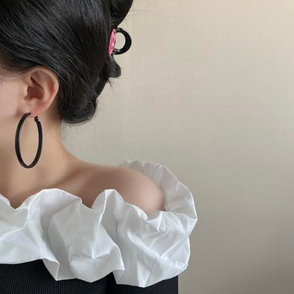 Hoop Earrings for Women Leather Hoop Earrings-Medium/Large Hoops-Lightweight hoop - color: Black