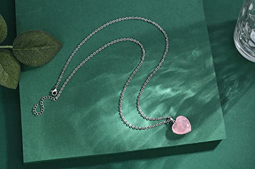 QINJIEJIE Rose Quartz Necklace Healing Crystal Necklace Hearts Pendants | Pink Heart Necklace Love Real Crystals Reiki Energy for Women Mothers Day Gift Christmas Heart Crystal Necklaces for Women - color: 1 Pink - Rose Quartz