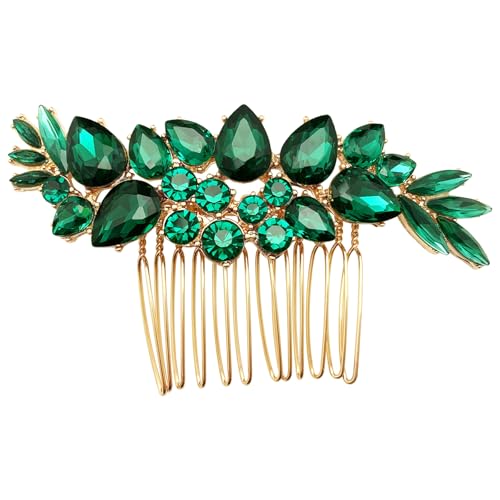 Bridal Crystal Hair Accessories Small Wedding Gold Hair Piece with Comb for Women Girls (Green) - color: Green