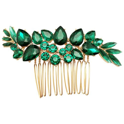 Bridal Crystal Hair Accessories Small Wedding Gold Hair Piece with Comb for Women Girls (Green) - color: Green