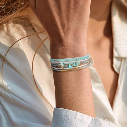 Fesciory Leather Wrap Bracelets for Women, Boho Western Layered Jewelry | Layered leather cuff bracelets, Easy on and off, Boho western style, Daily wear, Gift for women - color: Blue 1