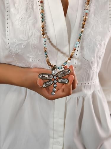 MINACHI Handmade Agate Pebble Pendant with Crystal Beads, Random Stone Shape, Vintage Women's Jewelry - style: Necklace NECK.012