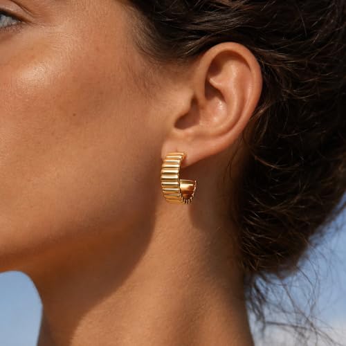 Robaice Chunky Huggie Earring for Women，14K Gold Plated Hoop Earrings | Gold Huggie 925 Sterling Silver Post Earrings, Statement Trendy Hoop Earring，Fashion Lightweight Jewelry Gifts for Women - color: Gold-C
