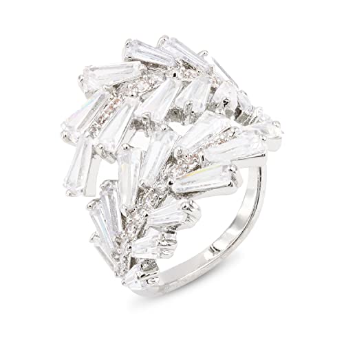 Lavencious Art Cocktail Fashion Ring Size Adjustable From 6-8.5 Cubic Zirconia Jewelry - color: Silver