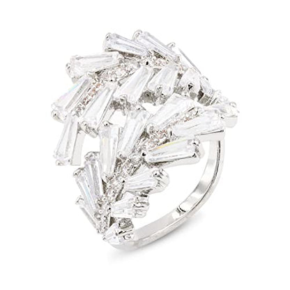 Lavencious Art Cocktail Fashion Ring Size Adjustable From 6-8.5 Cubic Zirconia Jewelry - color: Silver