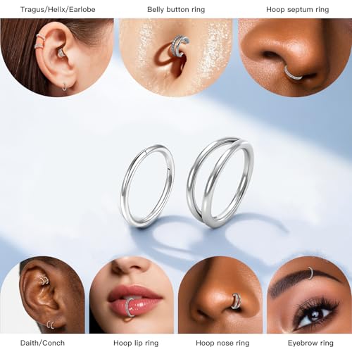 Titanium Septum Ring 5pcs, 18g Nose Rings Hoops for Women Men, Hypoallergenic Septum Rings Septum Hoop Daith Cartilage Tragus Helix Rook Piercing - color: 2 Pcs Silver, size: 18 Gauge 8mm