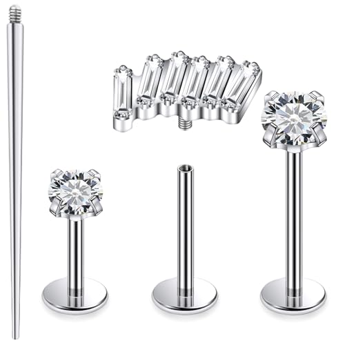 20G 18G 16G Astm F136 Titanium Internal Thread Flat Back Earrings Nose Studs Tragus Forward Helix Conch Cartilage Lobe Earring Stud Medusa Labret Monroe Lip Ring Piercing Jewelry For Women Men - color: Silver, size: 16G-6MM/7MM/8MM Bar-Style 3