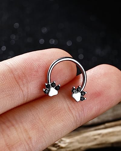 Jewseen Paw Septum Rings 16g Gold Septum Ring Daith Piercing Jewelry Surgical Steel Cartilage Earrings Hoop Nose Rings Hoop Conch Earrings for Women Men - color: Black