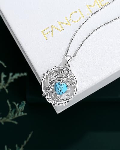 FANCIME Tree of life Birthstone necklace Sterling Silver Pendant Birthstone Necklace Gemstone Anniversary Birthday Jewelry Mothers Day Gifts for Mom Her Wife - color: Dec.-Turquoise