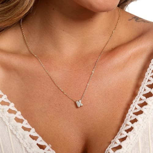 stino 4PCs Bubble Initial Letter Necklace Set, No Tarnish 14K Gold Plated Alphabet Pendant, Jewelry for Women - style: B