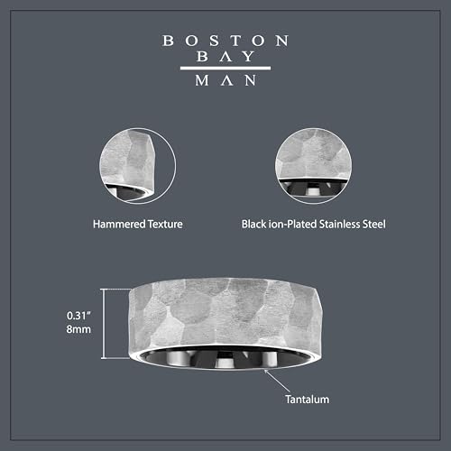 Boston Bay Diamonds Tantalum Comfort Fit Mens Wedding Band or Fashion Ring - 7mm & 8mm - Choice of Style - color: 8mm Hammered Texture Black Center