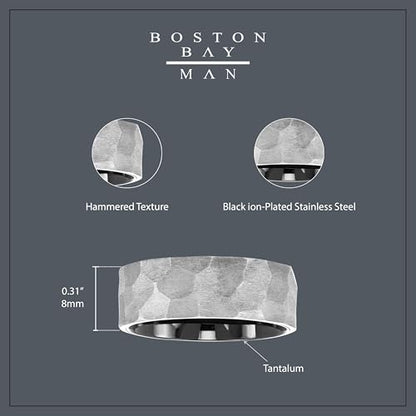 Boston Bay Diamonds Tantalum Comfort Fit Mens Wedding Band or Fashion Ring - 7mm & 8mm - Choice of Style - color: 8mm Hammered Texture Black Center
