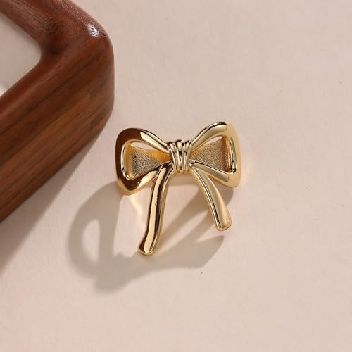 Bowknot Oblate Silk Scarf Ring Brooch for Women Metal Elegant Bow Butterfly Shawl Scarves Buckle Wrap Clasp Clip Rings Brooches Fashion Delicate Wedding Anniversary Dress Accessories Jewelry - color: 14k Gold Plated
