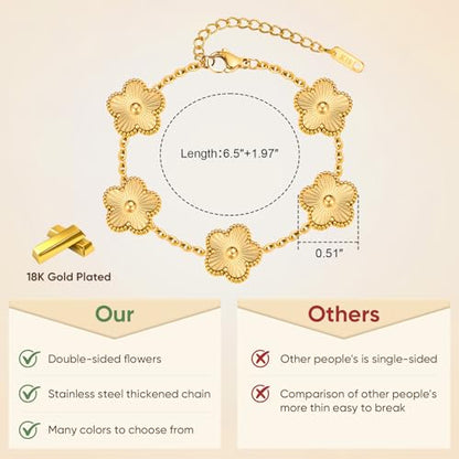 Women Gold Bracelets Jewelry Set - 3Pcs 18K Gold Plated Floral Bracelet,Stainless Steel Charm Bracelet Non-Tarnish,Adjustable Lucky Chain Trendy Gift,Christmas Valentines Birthday Gifts for Girlfriend - style: Gold