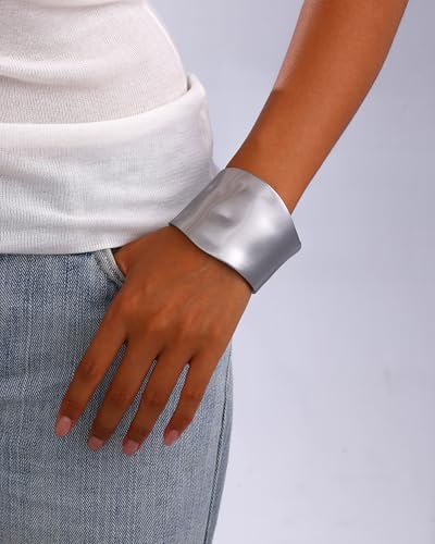 Bangle Bracelets for Women | 14K Gold Plated Trendy Wide Bracelets | Hinged Arm Cuff Bangles Chunky Bracelet for Women - color: Style A-Matte White Gold Plated Bangles