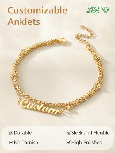 FindChic Custom Ankle Bracelets for Women, Stainless Steel Figaro/Cuban/Wheat/Rope/Herringbone Chain Anklets, Beach Foot Jewelry 8.5''-10.5'' Adjustable & Waterproof, with Gift Box - style: Wheat Chain-Gold