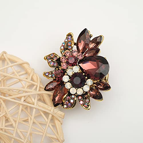CSY Luxury Froral Cocktail Statement Rings Stretch Adjustable Ring | Gorgeous Women's Austrian Crystal Leaves Flower Big Cocktail Statement Rings Stretch Adjustable Ring Jewelry Accessories - color: Purple