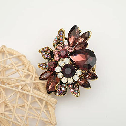 CSY Luxury Froral Cocktail Statement Rings Stretch Adjustable Ring | Gorgeous Women's Austrian Crystal Leaves Flower Big Cocktail Statement Rings Stretch Adjustable Ring Jewelry Accessories - color: Purple