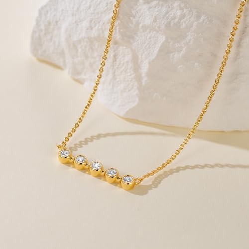 14K Gold Necklaces for Women Cubic Zirconia Necklace for Women | 14K Gold Necklaces for Women Gold Necklaces with Cubic Zirconia Pendant Exudes Elegance Bar Necklace for Women 16+2in