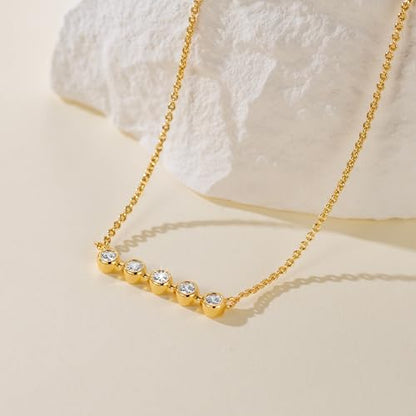 14K Gold Necklaces for Women Cubic Zirconia Necklace for Women | 14K Gold Necklaces for Women Gold Necklaces with Cubic Zirconia Pendant Exudes Elegance Bar Necklace for Women 16+2in