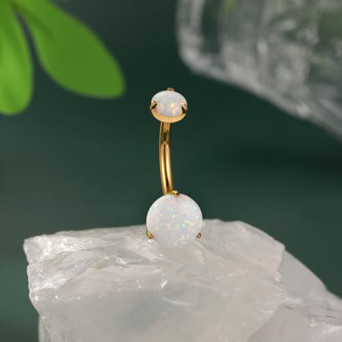 FUNLMO 14G Belly Button Ring Titanium Belly Button Piercing Belly Ring Internally Threaded Navel Piercing Jewelry - color: Gold-White Opal