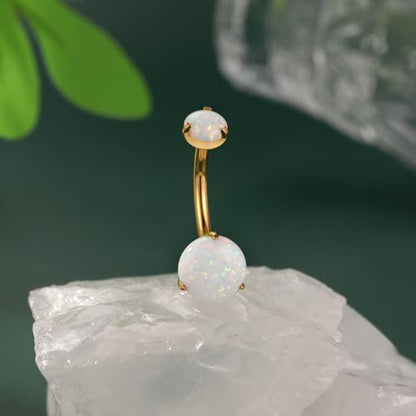 FUNLMO 14G Belly Button Ring Titanium Belly Button Piercing Belly Ring Internally Threaded Navel Piercing Jewelry - color: Gold-White Opal