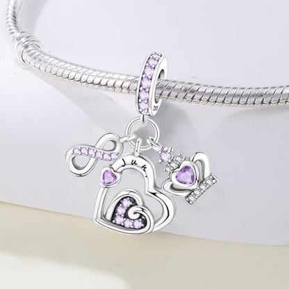 3PCS Birthstone Stone Charms for Charms Bracelet 925 Sterling Silver Infinity Love Heart Crown Dangle Charms Spacer Stopper Beads for Bracelets and Necklaces, Birthday Mother's Day Christmas Gifts For Women. - color: 06 Jun. 3PCS