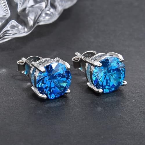 Adabele Authentic Sterling Silver Birthstone Stud Earrings 6mm 8mm Cubic Zirconia Imitation Diamond Gemstone Hypoallergenic Nickel Free Tarnish Resistant Women Fine Jewelry - color: December, size: 8mm/2 Carat/Large