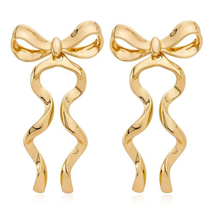 Gold Silver Bow Drop Earrings for Women Long Tassel Chain Bow Earrings Ribbon Bowknot Dangle Earrings Jewelry Gifts - color: Gold Bow D