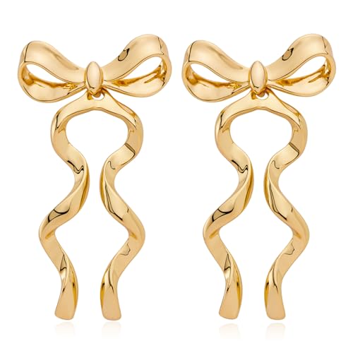 Gold Silver Bow Drop Earrings for Women Long Tassel Chain Bow Earrings Ribbon Bowknot Dangle Earrings Jewelry Gifts - color: Gold Bow D