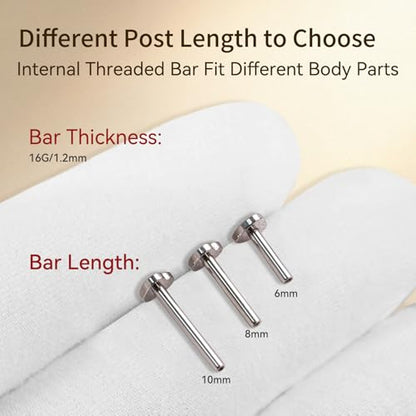 limerencia 16G/18G Hypoallergenic Internal Threaded Titanium Bar Post Replacement,Flat Back Stud Earrings Post Medusa Helix Couch Labret Bar for Women Men Sensitive Ears(A Pair) - color: silver heart, size: 16G-6mm