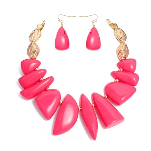 Bocar Chunky Beaded Necklace - color: Rose-Set