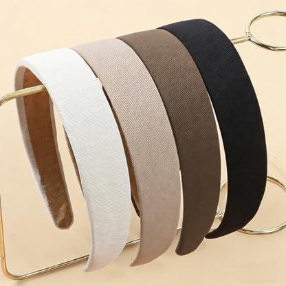 4 Pack Wide Padded Headbands Solid Non Slip Hair Bands for Women | Soft inner padding, matte solid color, fits all hairstyles, holds hair tight, ideal for makeup, washing face, &daily wear