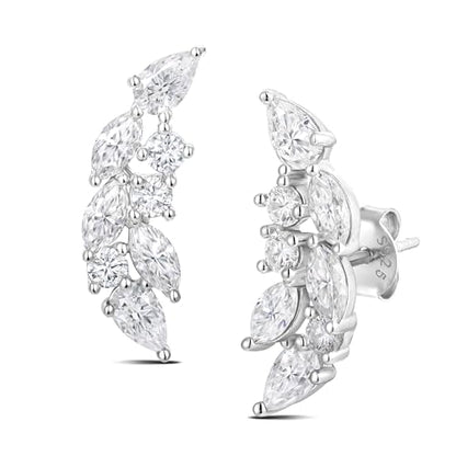 Moissanite 20mm Butterlfy/Flower/Leaf/Bezel Crawler Stud Earrings for Women, 925 Sterling Silver with Gold Plated, Hypoallergenic Cartilage Earrings, Valentines Birthday Anniversary Wedding Gift - color: Leaf - 2.96 Carat - White Gold