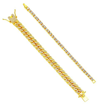 HH BLING EMPIRE 14K Gold and Silver Bracelets Diamond Tennis and Cuban Link Bracelet for Men Women Hip Hop Jewelry - color: Set A-Gold, size: 7.5"