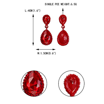 EVER FAITH Women's Austrian Crystal Wedding Tear Drop Dangle Earrings | Bridal Prom Jewelry for Bride Bridesmaid - color: Red Red-Tone