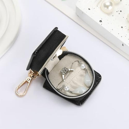 KUKUVR Travel Jewelry Ring Holder Box with Keychain (Black) | Small Ring Earring Stud Necklace Storage Case, for Gym Sports - color: Black