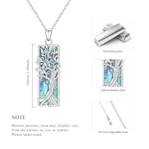 S925 Sterling Silver Tree of Life Necklace For Men Women Abalone/Turquoise/Vintage Retro Oxidation/ Famtima Hand/Round/Square/Teardrop/Rectangle/Oval Family Tree Pendant Necklaces Jewelry Gifts For Valentine's Day Christmas Mother's Day - style: Rectangle