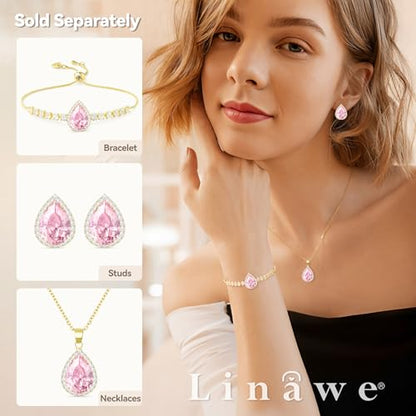 Linawe Women Stud Earrings, Teardrop Diamond Moissanite Cubic Zirconia Earrings Studs Rhinestone Jewelry Gold/Silver/Rose Gold - color: Gold,June,Oct