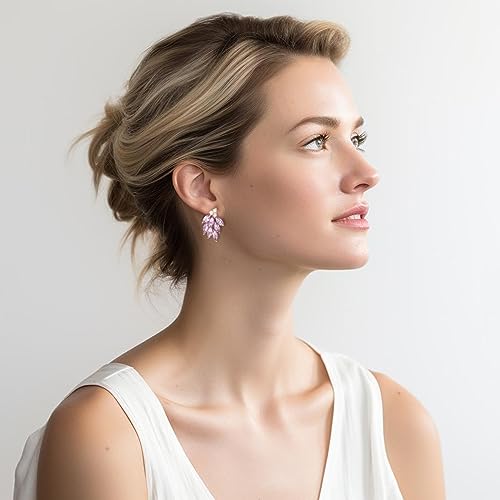 Rhinestone Stud Earrings for Women Small Dainty Crystal Cluster Drop Earrings for Girls Cute Costume Jewelry for Bridal Wedding Party Gift - color: Purple