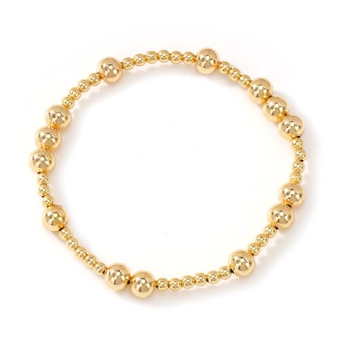 5Pcs Stack Gold Plated Ball Beaded Bracelets Set for Women, Boho Handmade Colorful Glass Pearl Stretch Accessories Jewelry, Summer Beach Daily Wear Holiday Friendship Gift - color: Freshwater Pearl