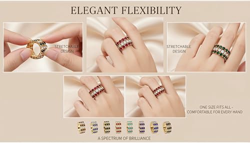 Sparkling Rhinestone Ring Set Trendy Elastic Rhinestone Crystal Stretch Ring Stackable Jewelry for Women Girls - color: 10 Colors in One-B