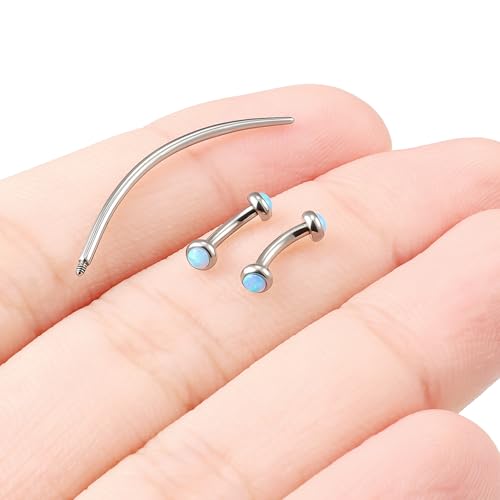 F136 Titanium 16g 6/8/10mm Opal Eyebrow/Rook/Snug/Vertical-Labret/VCH/Snake-Eyes/Anti-Tragus/Christina/Daith/Belly-Button/Bridge/Hood/Surface Curved Barbell Piercing Jewelry for Women Men - color: Blue, size: 6mm=1/4in