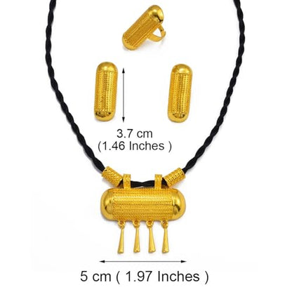 Ethiopian Traditional Jewelry | Eritrean Jewelry for Women Set | Ethiopian African Jewelry Wedding Sets Includes Cross Pendant Black Rope Earrings Ring Sets African Eritrean Religion - color: Black Rope 3