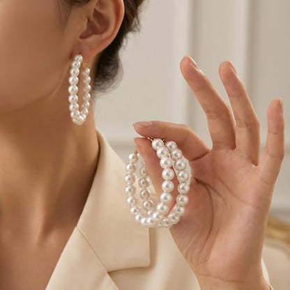 Large Hoop Pearl Earrings, Bridesmaid Pearl Circle Earrings | premium alloy+faux pearl, french hooks for a secure closure, geometric unique shapes, lightweight comfortable