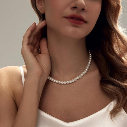 Zeffy Pearl Necklace 4MM/6MM/8MM Dainty Round Imitation Pearl Choker Necklace Wedding Pearl Necklace Delicate Jewelry for Women Simple Bridesmaid Jewelry Gifts - style: 8mm Silver Pearl Necklace(14"+2")