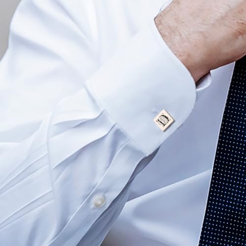 Classic Stainless Steel Cufflinks for Men Personalized Initial/Date/Photo Silver Mens Cufflinks Gift for Husband Groomsmen Groom Father of the Bride - color: Square (Initials)
