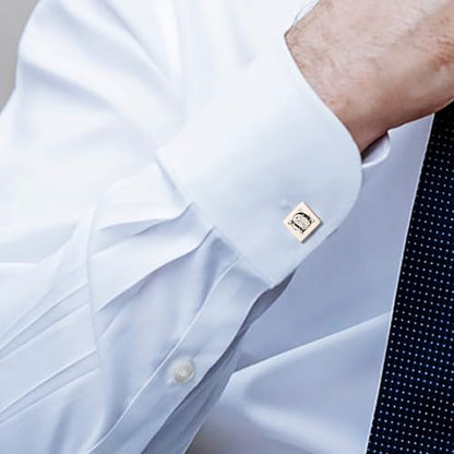 Classic Stainless Steel Cufflinks for Men Personalized Initial/Date/Photo Silver Mens Cufflinks Gift for Husband Groomsmen Groom Father of the Bride - color: Square (Initials)