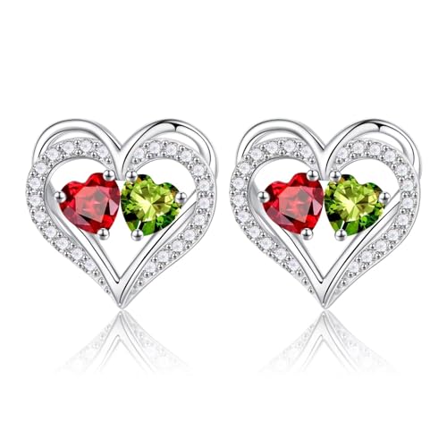 Heart Earrings for Women - Birthstone Earrings | 925 Sterling Silver, Stud Earrings, Gift Box Packaging, Anniversary Birthday Gifts for Women Wife Girlfriend Mom - color: 01-08-Jan-Aug Birthstone